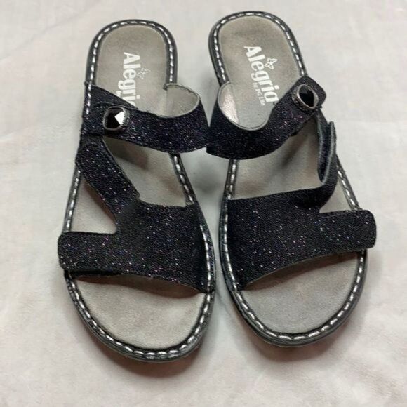 ALEGRIA Loti Slip On Wedge Sandal Glitteroti Black - Picture 1 of 13